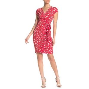 Maggy London Red Floral Wrap Style Dress NWOT S